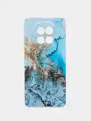 Голубой силиконовый чехол на Realme 12 5G / Реалми 12 5G прозрачный, с рисунком, защита камеры