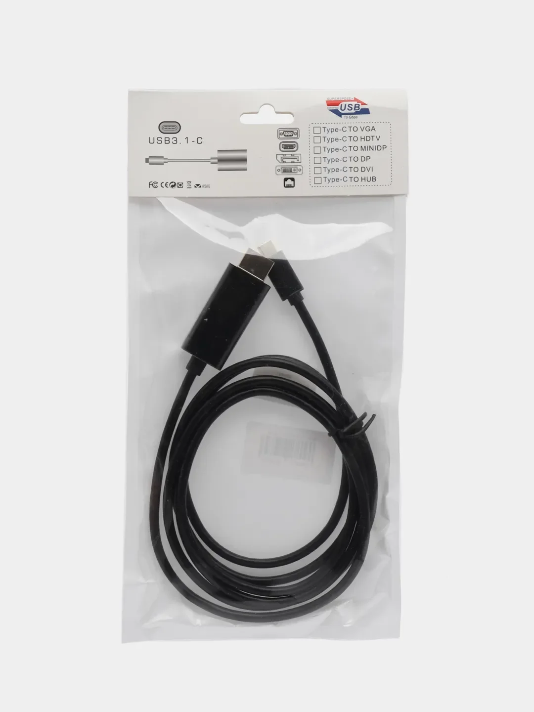 Черный кабель TYPE C-HDMI для подключения ноутбука, смартфона или планшета к ТВ, 1.8 метра