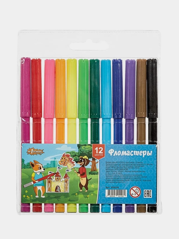 Фломастеры №1 School "Шустрики", 12 цветов