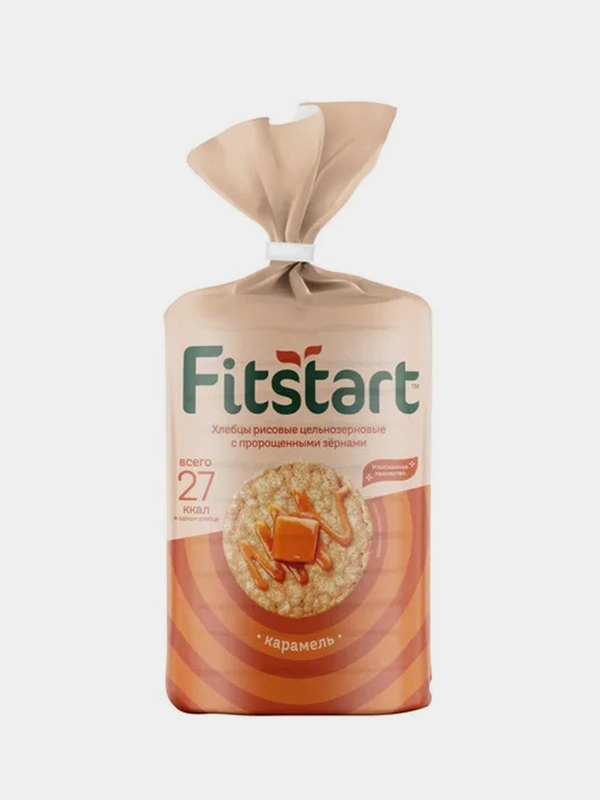 Хлебцы рисовые FITSTART цельно-зерновые с пророщенными зернами, Карамель, 100 г