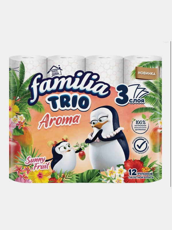 Туалетная бумага FAMILIA Sunny Fruit, 3 слоя, 12 рулонов