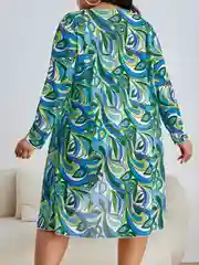 Зеленый купальник больших размеров раздельный с накидкой-халатом 2XL, 3XL, 4XL