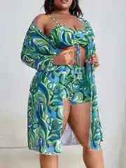 Купальник больших размеров раздельный с накидкой-халатом 2XL, 3XL, 4XL