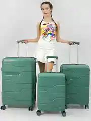 Зеленый чемодан на колесах, ударопрочный, из полипропилена
