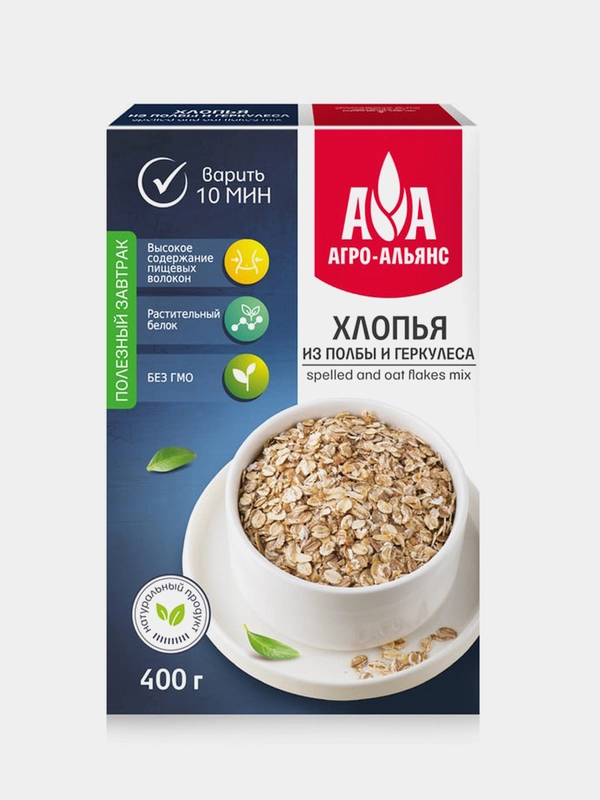 Хлопья из полбы и геркулеса Агро-Альянс, экстра, 400 г