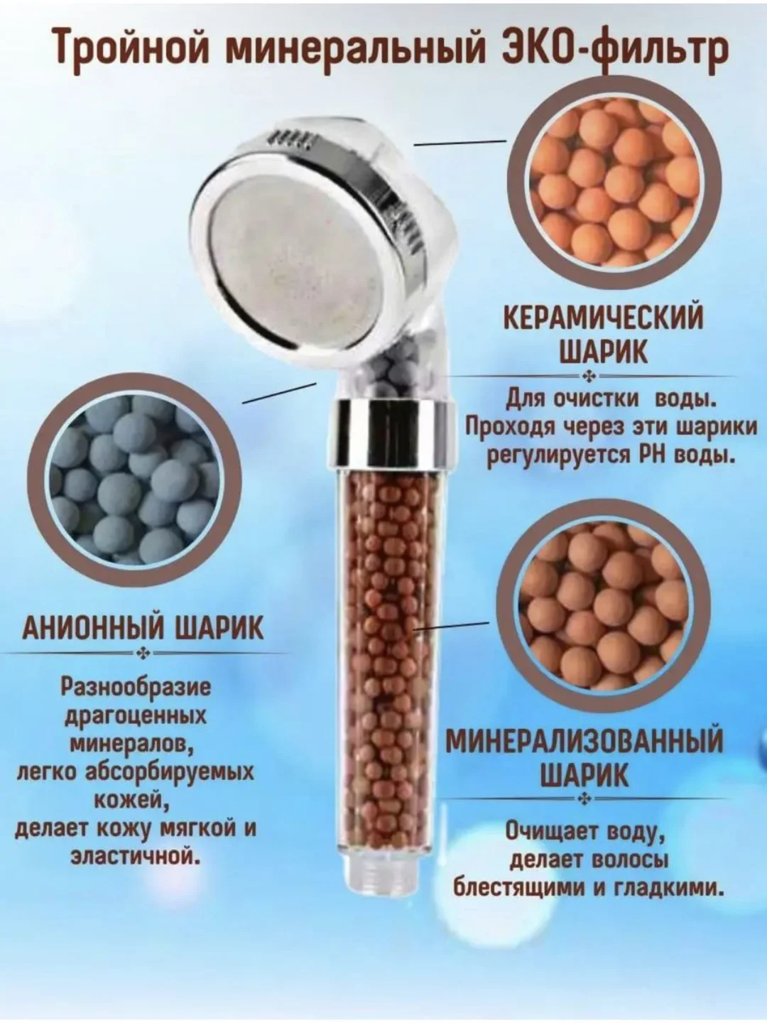 Лейка насадка с фильтром из шариков для душа