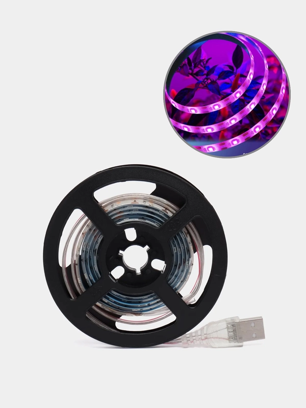Фитолента светодиодная Luazon, 5 В, SMD5050, 1м, IP65, 6.2Вт, 60 LED/м, USB, мультиспектр