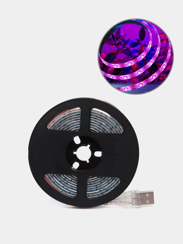 Фитолента светодиодная Luazon, 5 В, SMD5050, 2м, IP65, 10.3Вт, 60 LED/м, USB, мультиспектр