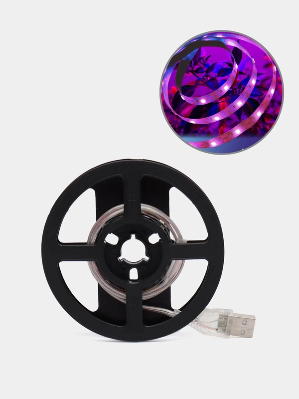 Фитолента светодиодная Luazon, 5 В, SMD5050, 1 м, IP20, 6.2Вт, 60 LED/м, USB, мультиспектр