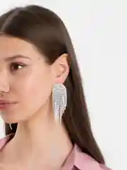 Серебряный длинные вечерние серьги со стразами