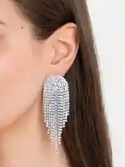 Серебряный длинные вечерние серьги со стразами
