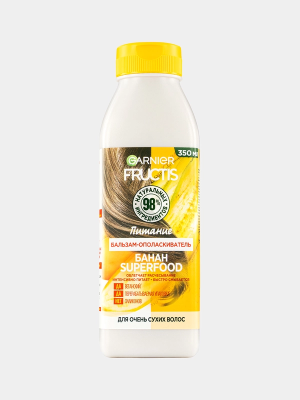 Garnier Fructis бальзам-ополаскиватель "Банан Superfood Питание" для сухих волос, 350 мл