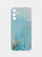 Светло-синий силиконовый чехол на Samsung Galaxy A15 / Самсунг А15 прозрачный, с принтом, защита камеры