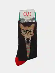 Дизайнерские длинные носки черные с принтом "Кот на Уолл-стрит"