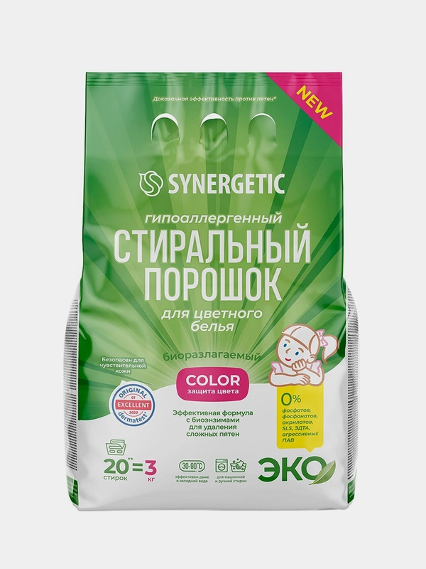 Стиральный порошок SYNERGETIC COLOR для цветного белья, 3 кг