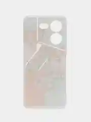 Светло-оранжевый силиконовый чехол на Tecno Pova 5 / Текно Пова 5 прозрачный, с рисунком, защита камеры