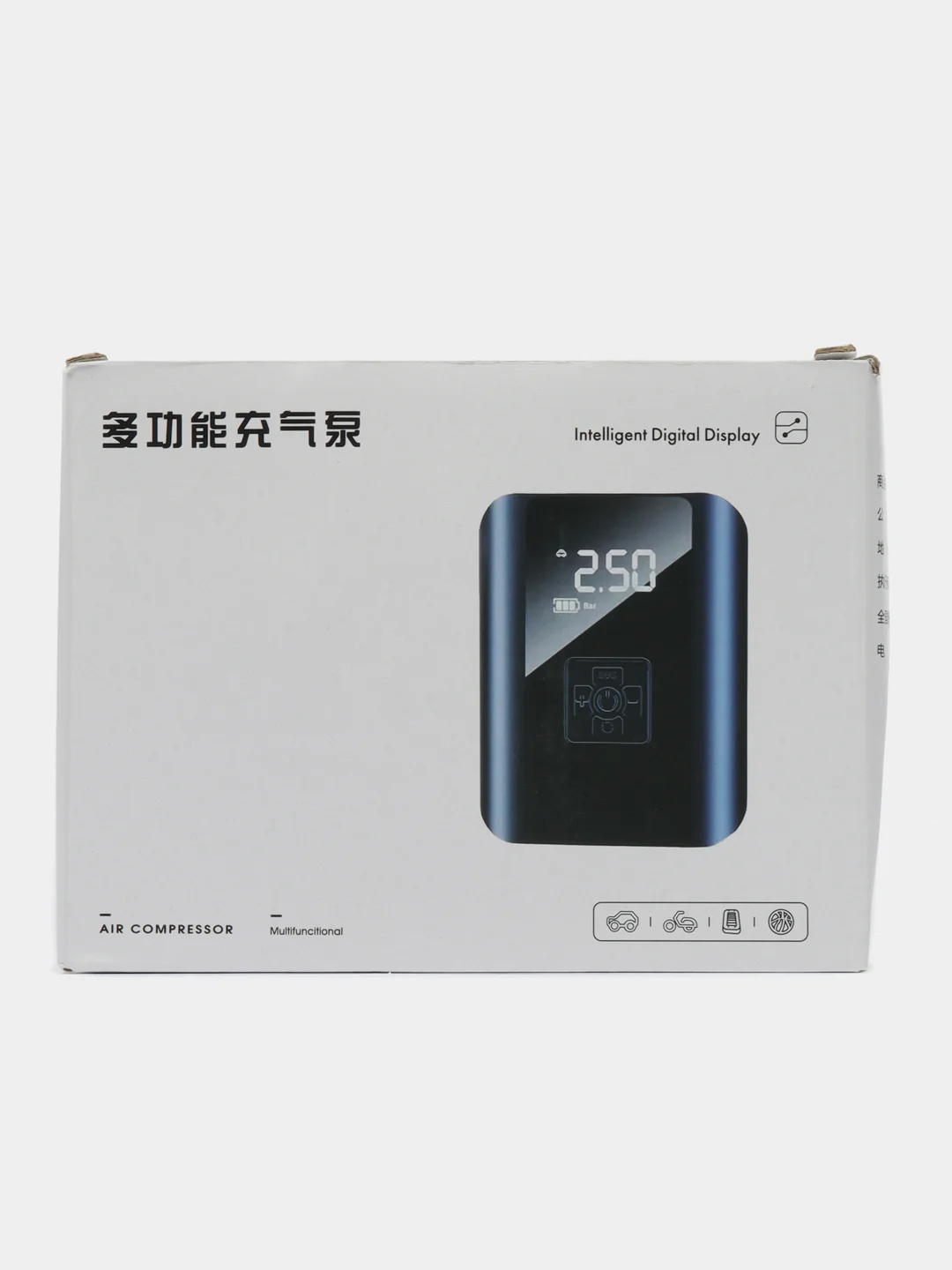 Черный аккумуляторный автокомпрессор с powerbank и фонариком, компрессор для автомобиля