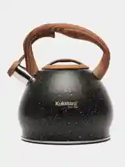 Черный чайник со свистком 3-3,4л Kukmara, нержавеющая сталь, для всех типов плит