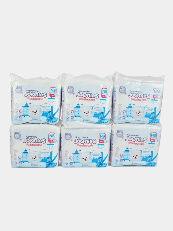JOONIES Premium Soft подгузники (комплект 6 упаковок), размер NB (0-5 кг), 24 шт