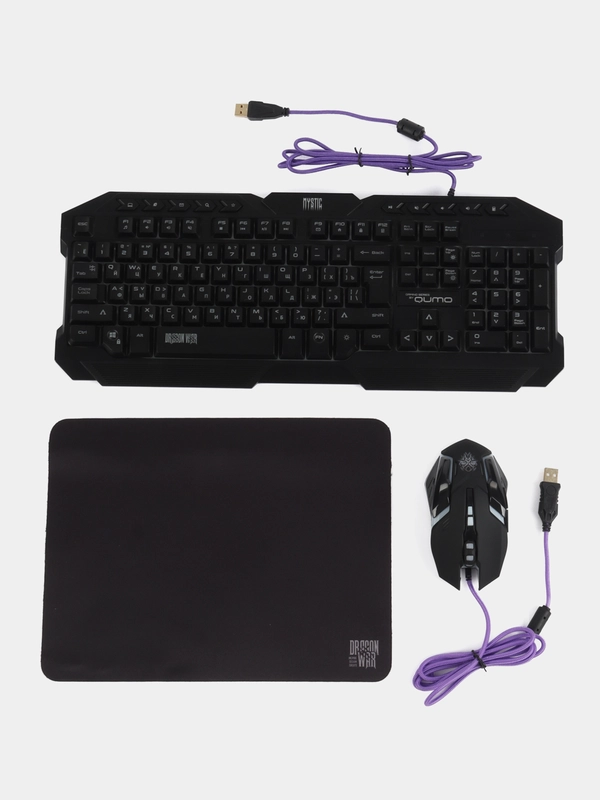 Комплект клавиатура+мышь+ковер Qumo Mystic K58/M76, проводная, мембран, 3200 dpi, USB