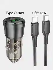 Автомобильное зарядное устройство 38W, 3.0A, QC 3.0, АЗУ + Type-C кабель, USB + Type-C PD
