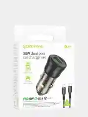 Автомобильное зарядное устройство 38W, 3.0A, QC 3.0, АЗУ + Type-C кабель, USB + Type-C PD