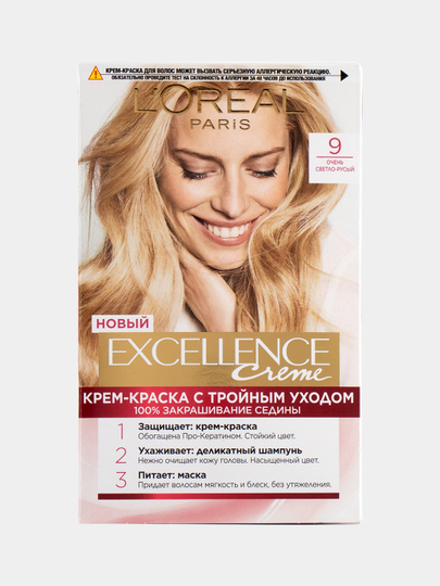 LOreal Paris Стойкая крем-краска для волос "Excellence", оттенок 9, Очень светло-русый