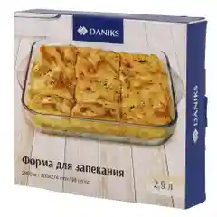 Форма для запекания стекло, 27.4х30х6 см, 2.9 л, квадр, Daniks, 45024