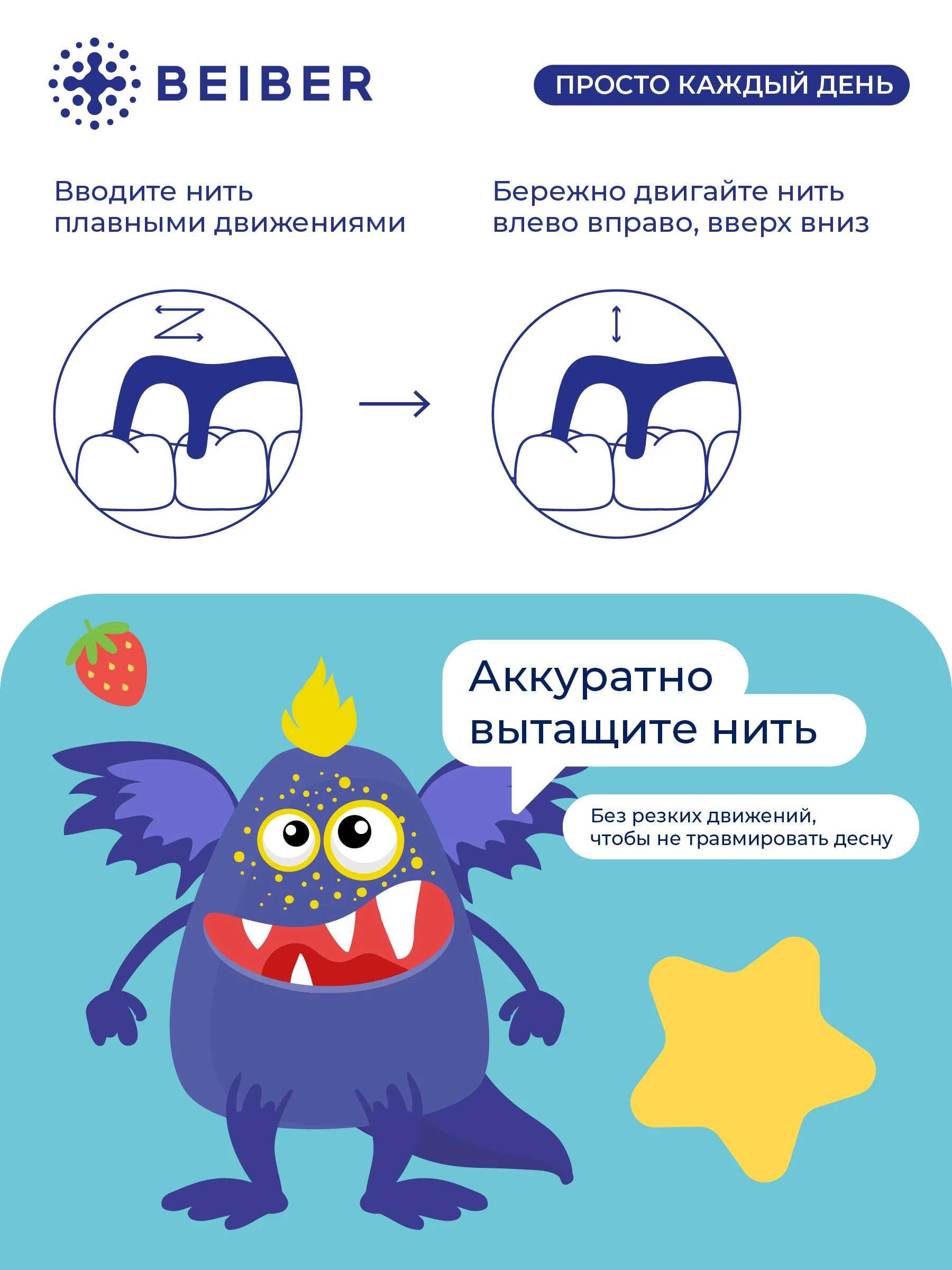Зубная детская нить, флосcер, с ароматом клубники
