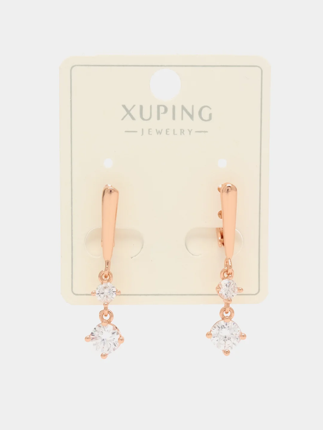 Золотой серьги подвески Xuping, английский замок, два страза, цвет золотой, женские