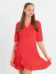 Красный платье женское, на запах, в горошек, мини