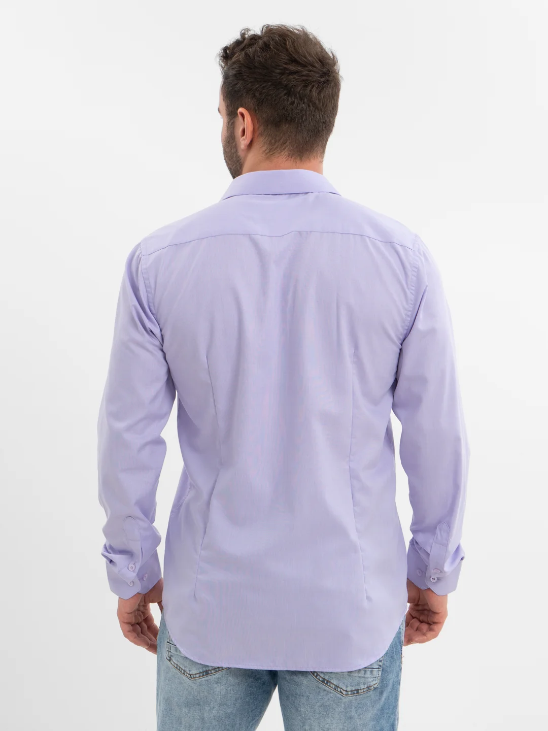 Сиреневый рубашка мужская с длинным рукавом, приталенная Slim Fit