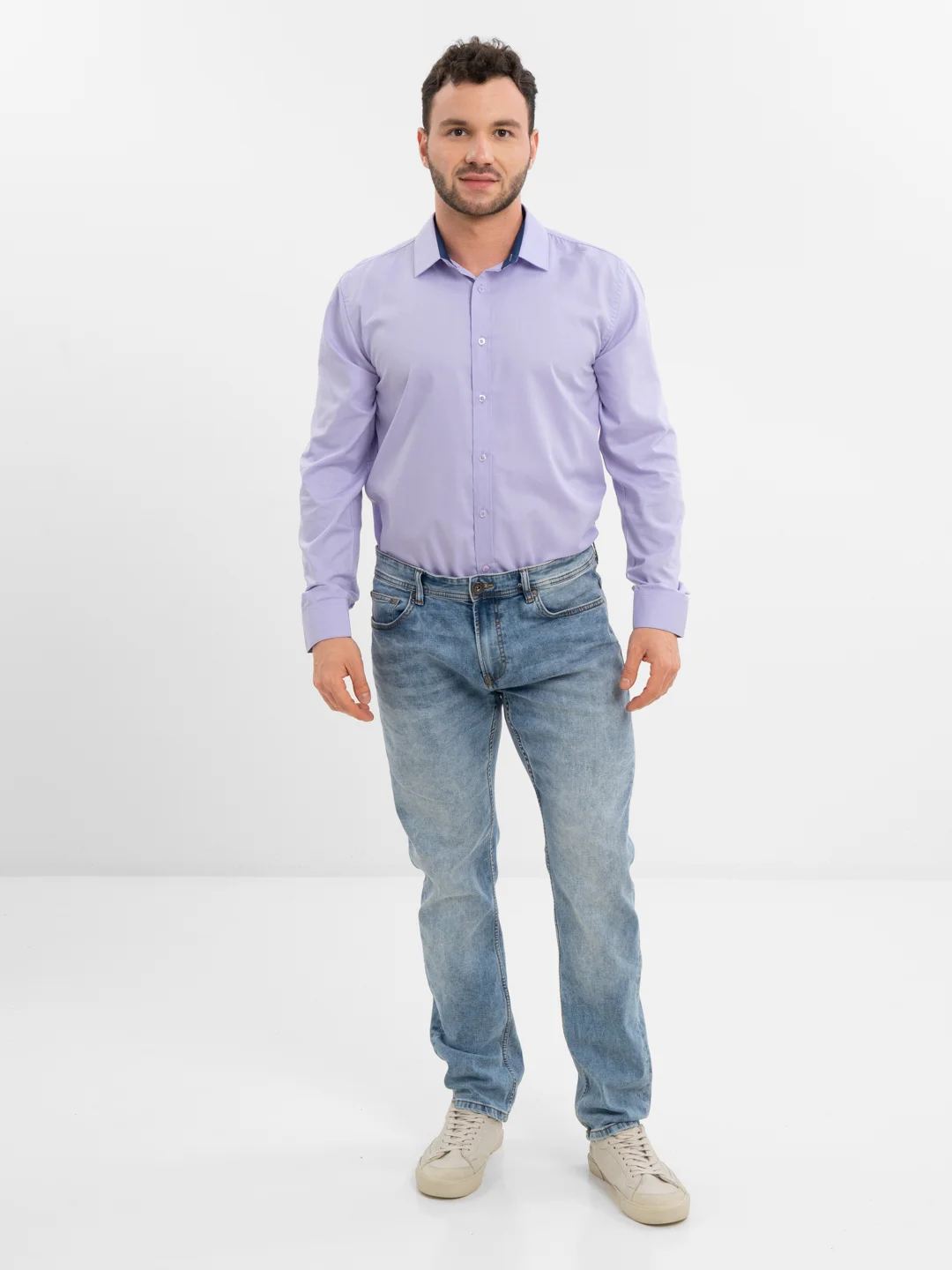 Сиреневый рубашка мужская с длинным рукавом, приталенная Slim Fit