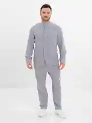 Синий меланж мужской муслиновый летний костюм