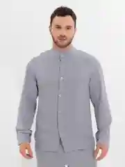 Синий меланж мужской муслиновый летний костюм