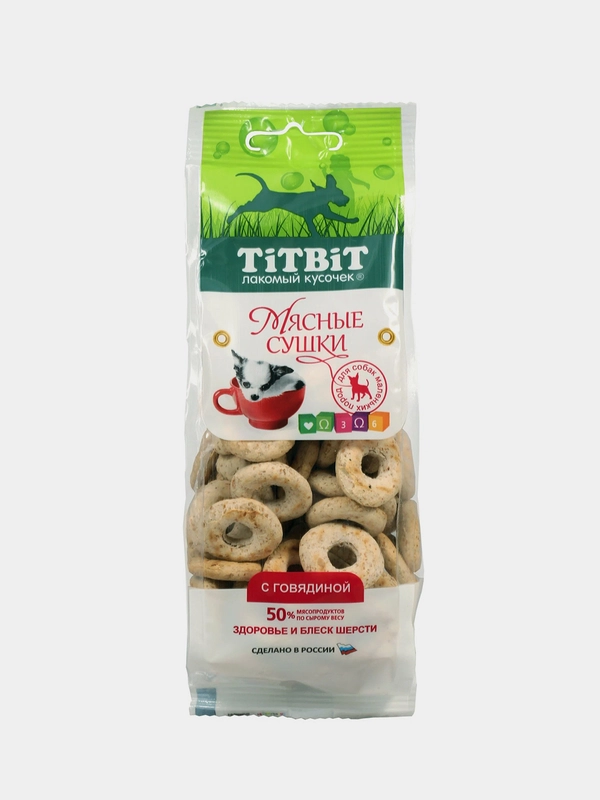 Лакомство для собак TiTBiT Мясные сушки с говядиной, 100г