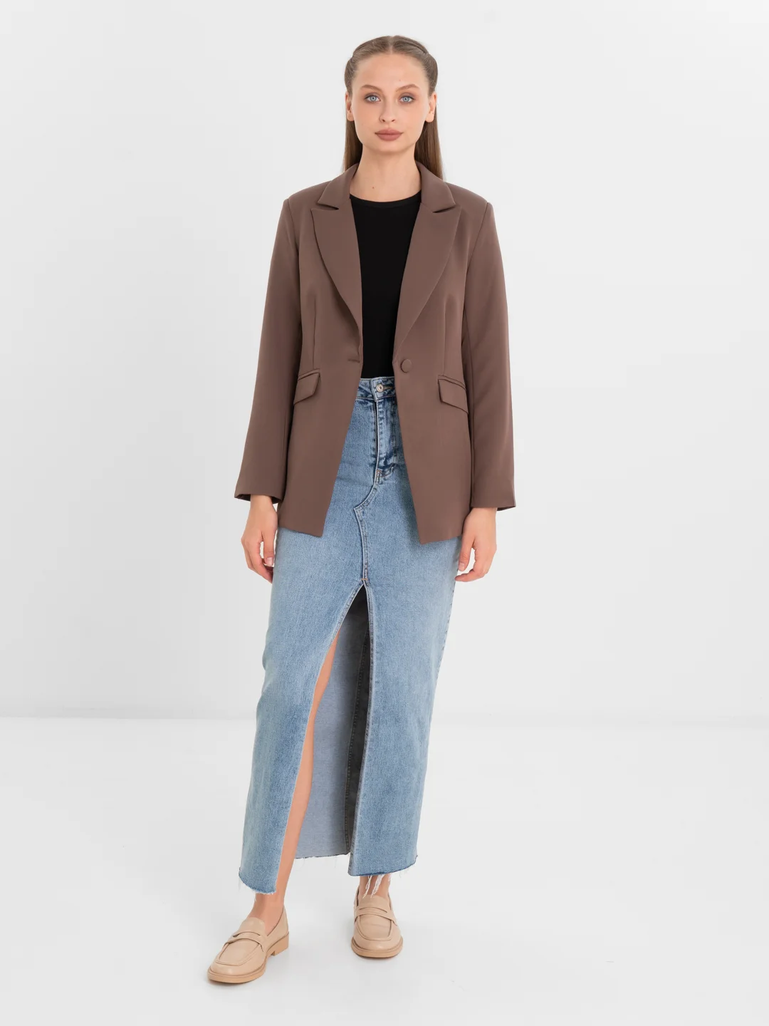 Светло-коричневый пиджак женский oversize / Пиджак оверсайз офисный классический