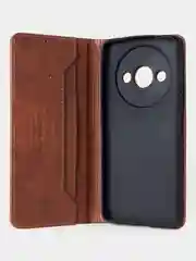 Коричневый чехол-книжка GQ для Xiaomi Redmi A3 / Redmi A3x / Poco C61 из высококачественной кожи