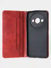 Красный чехол-книжка GQ для Xiaomi Redmi A3 / Redmi A3x / Poco C61 из высококачественной кожи