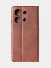 Коричневый чехол-книжка для Xiaomi Redmi Note 13 (4G) из высококачественной искусственной кожи