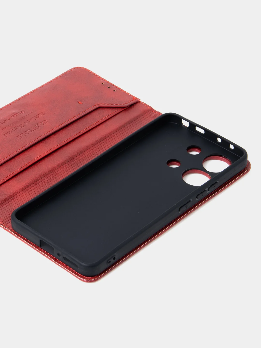 Красный чехол-книжка для Xiaomi Redmi Note 13 (4G) из высококачественной искусственной кожи