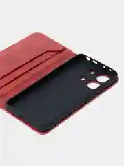 Красный чехол-книжка для Xiaomi Redmi Note 13 (4G) из высококачественной искусственной кожи