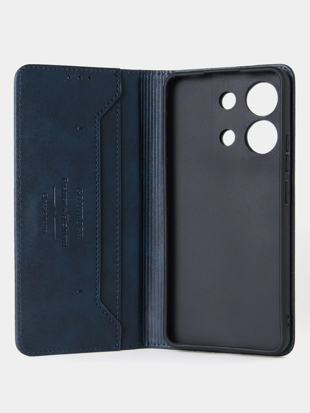 Синий чехол-книжка для Xiaomi Redmi Note 13 (4G) из высококачественной искусственной кожи