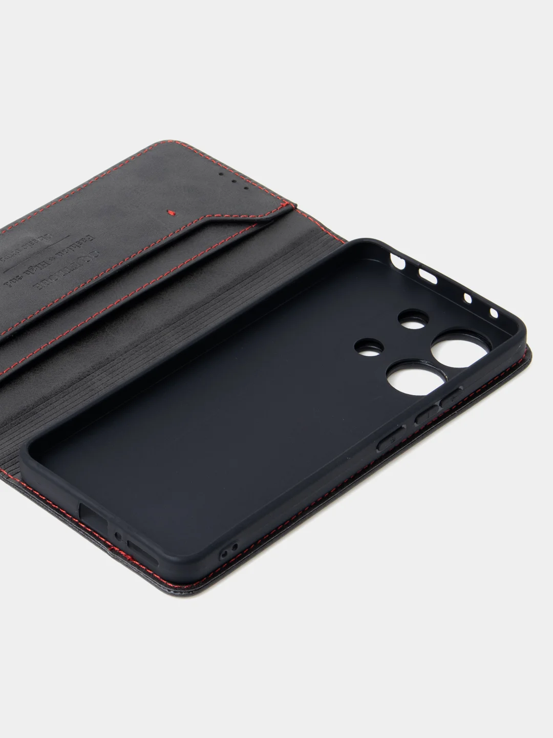 Черный чехол-книжка для Xiaomi Redmi Note 13 (4G) из высококачественной искусственной кожи