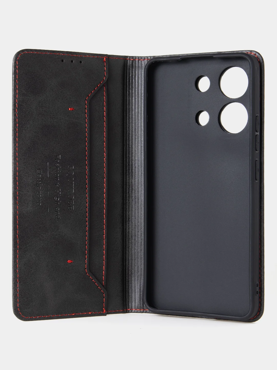 Черный чехол-книжка для Xiaomi Redmi Note 13 (4G) из высококачественной искусственной кожи