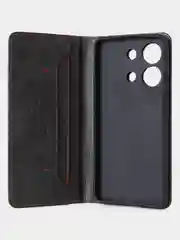 Черный чехол-книжка для Xiaomi Redmi Note 13 (4G) из высококачественной искусственной кожи