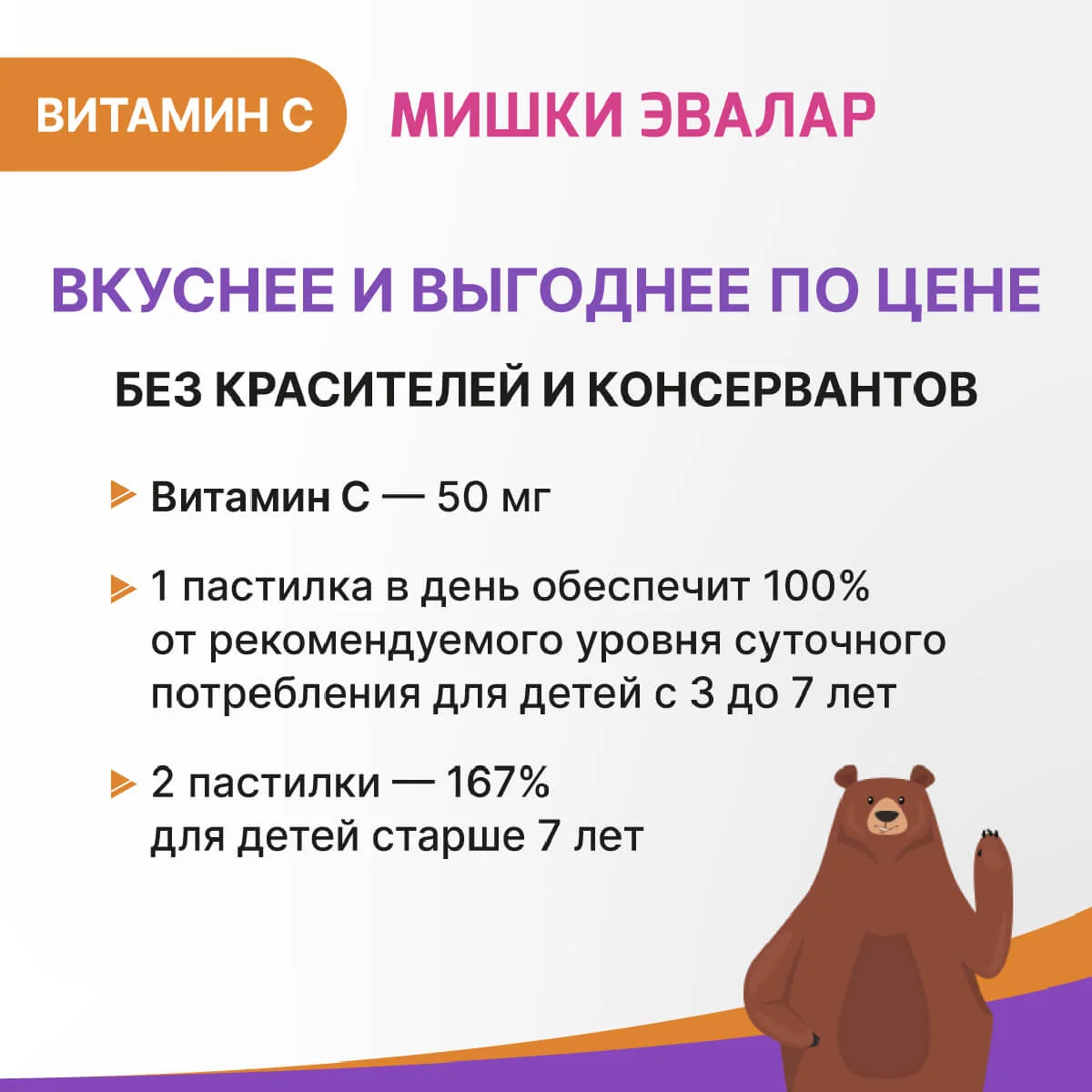 Жевательные пастилки Эвалар Бэби Формула "Мишки" Витамин С, 60 штук