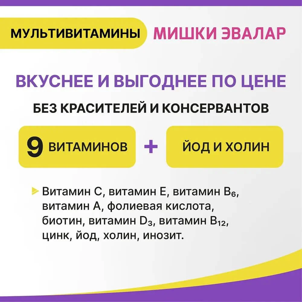 Мультивитамины Эвалар Бэби Формула "Мишки", 60 пастилок
