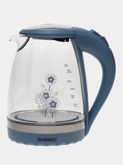 Чайник электрический ENERGY E-279, стекло, 1.5 л, 2200 Вт, голубой