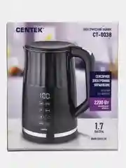 Чайник электрический Centek CT-0038, металл, 1.7 л, 1800 Вт, LED, регулировка t, чёрный